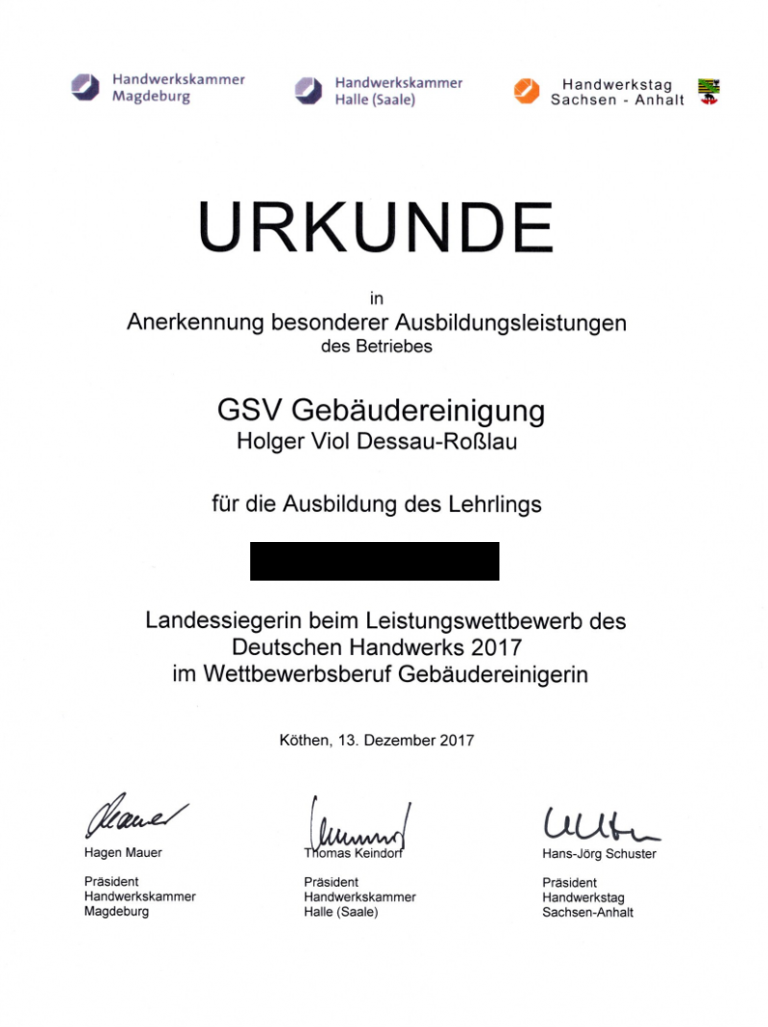 Ausbildung Handwerk Dessau-Roßlau GSV Gebäudereinigung & Grundstücksdienste GmbH